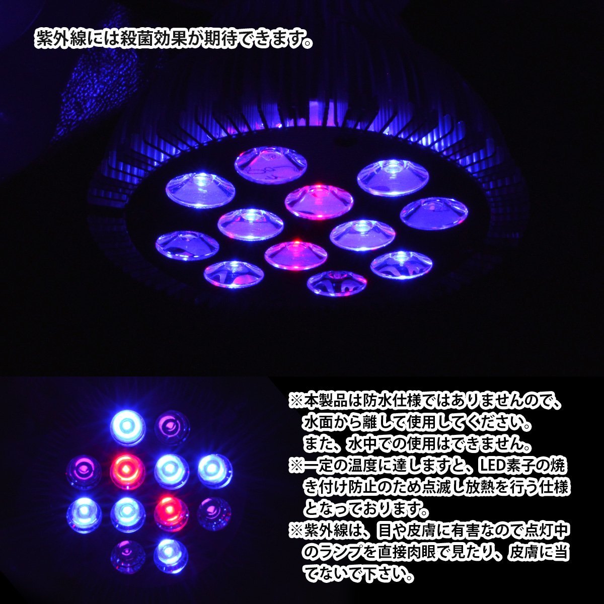 24W(2W×12) 12LED 青6/赤2/紫外線4 電球 E26 口金 水槽 用 照明 植物育成 スポット ライト 12LED アクアリウム 電気 水草_画像4