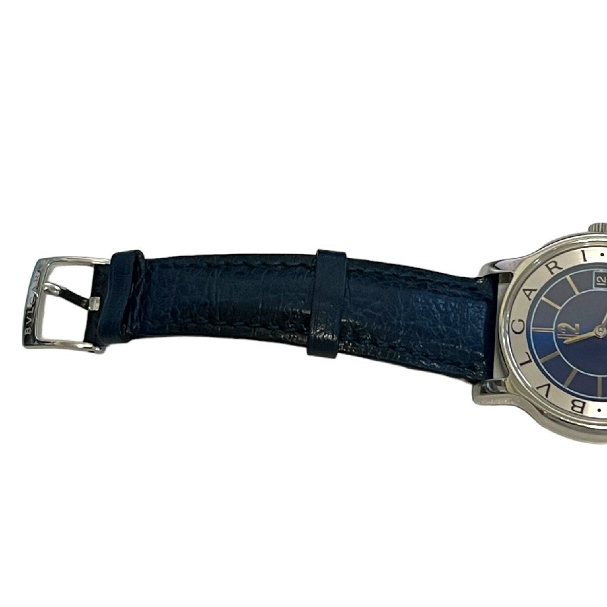 [ б/у товар ] BVLGARI BVLGARY Solotempo ST35S Date синий циферблат кварц ремень оригинальный мужские наручные часы без коробки корпус только L48153RD