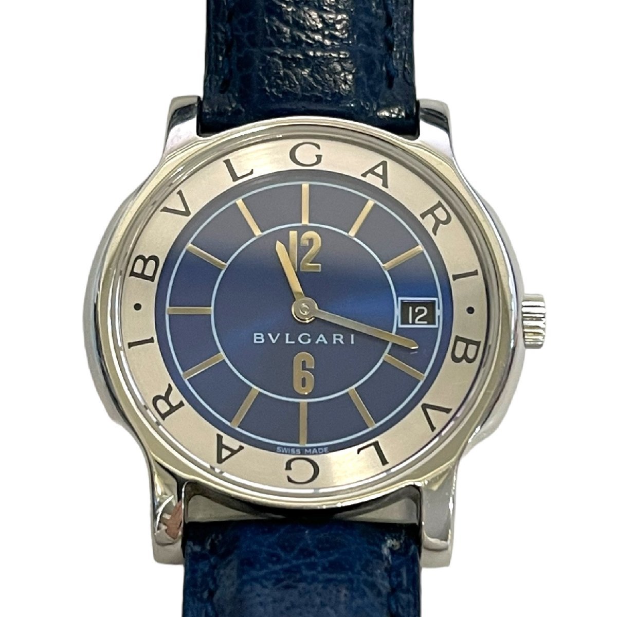 [ б/у товар ] BVLGARI BVLGARY Solotempo ST35S Date синий циферблат кварц ремень оригинальный мужские наручные часы без коробки корпус только L48153RD