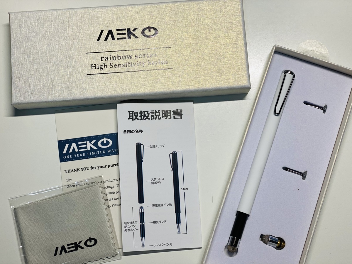 連C4-278NK 未使用 MEKO スタイラス タッチペン1本+交換用ペン先3個 iPhone iPad Android タブレット ホワイト 白 rainbow series_画像1