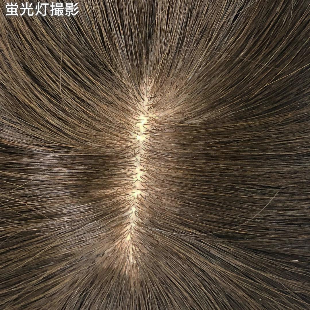 人毛100% 部分ウィッグ ヘアピース 頭頂部 ミックスブラウン【35cm】_画像7