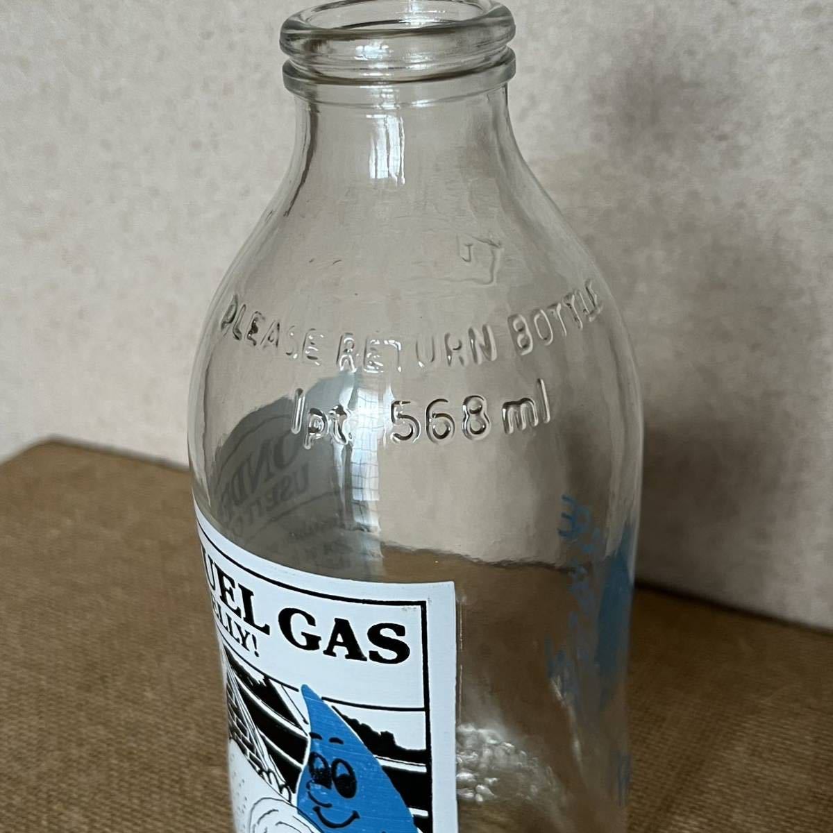 80年代 ユニゲート 牛乳ガラスボトル / 80's Milk bottle UNIGATE Wonderfuel Gas advertisement MILKMAN Vintage_画像3