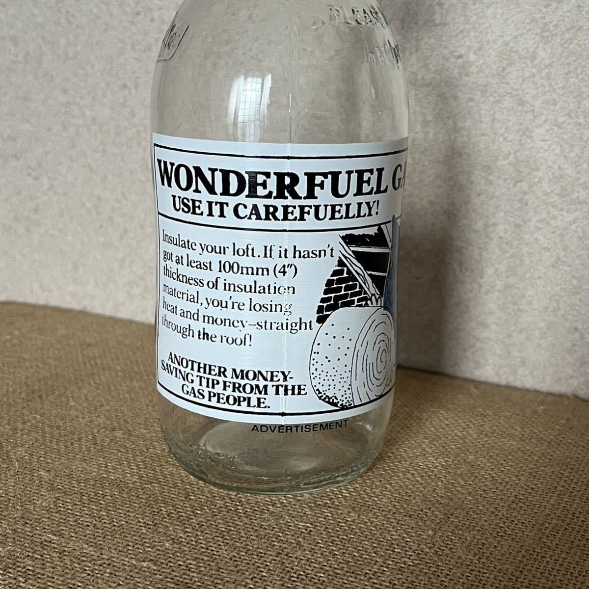 80年代 ユニゲート 牛乳ガラスボトル / 80's Milk bottle UNIGATE Wonderfuel Gas advertisement MILKMAN Vintage_画像2