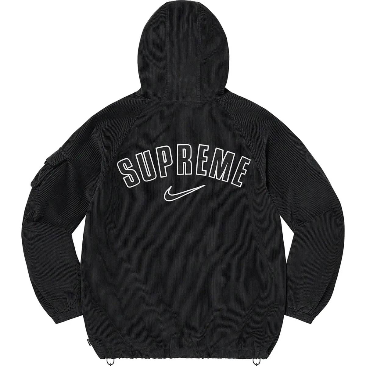 送料無料! Mサイズ Supreme Nike Arc Corduroy Hooded Jacket Black 黒 ブラック シュプリーム ナイキ アーチロゴ コーデュロイ ジャケットの画像1