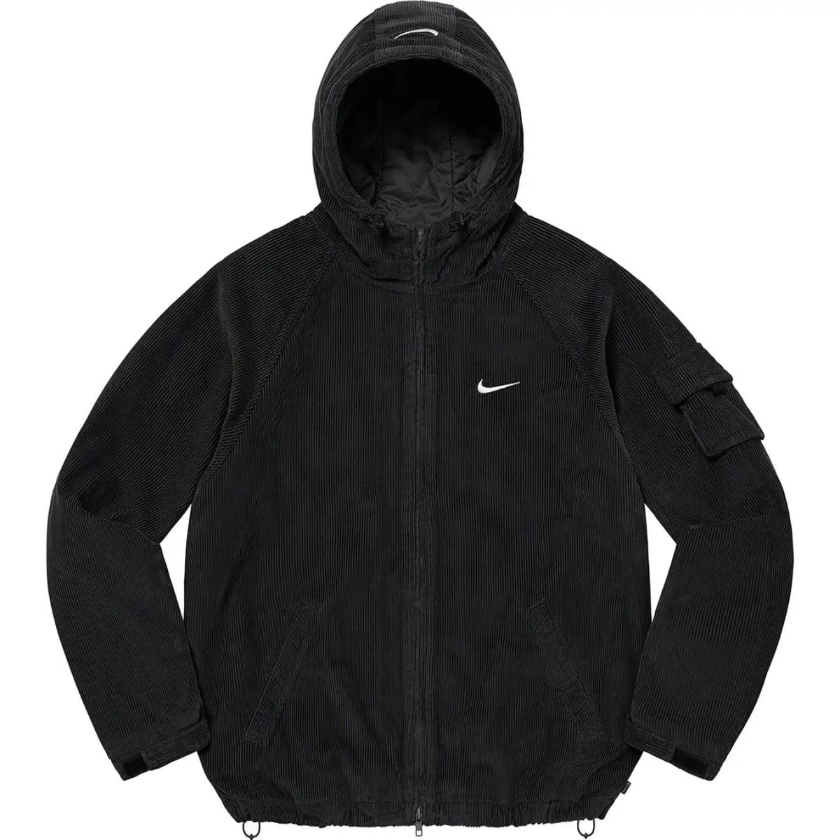 送料無料! Mサイズ Supreme Nike Arc Corduroy Hooded Jacket Black 黒 ブラック シュプリーム ナイキ アーチロゴ コーデュロイ ジャケットの画像2