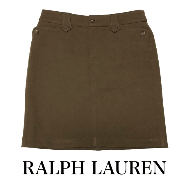  2 пункт покупка бесплатная доставка! R40[ не использовался ]RALPH LAUREN Ralph Lauren шерсть мини-юбка шт. форма размер 4 женский низ хаки M~L