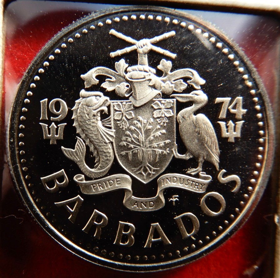 バルバドス 25セント プルーフ貨幣 1974年の画像2