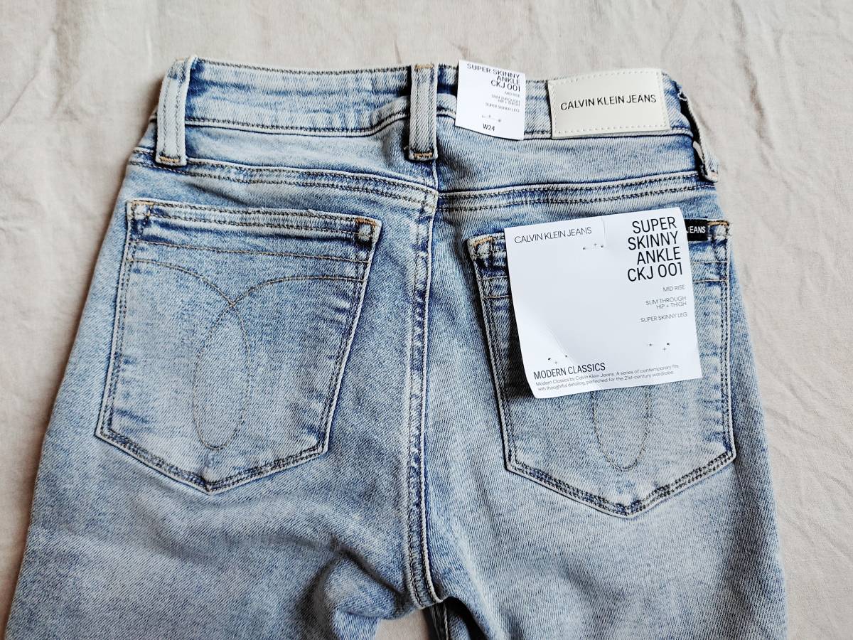 新品 Calvin Klein Jeans カルバンクライン CKJ001 デニム パンツ スーパー スキニー ストレッチ インディゴ カットオフ レディース △1