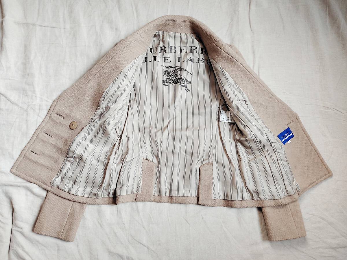 美品 BURBERRY BLUE LABEL バーバリー ブルーレーベル コート ショート ジャケット ウール 裏地ストライプ 38 ベージュ レディース △1の画像8