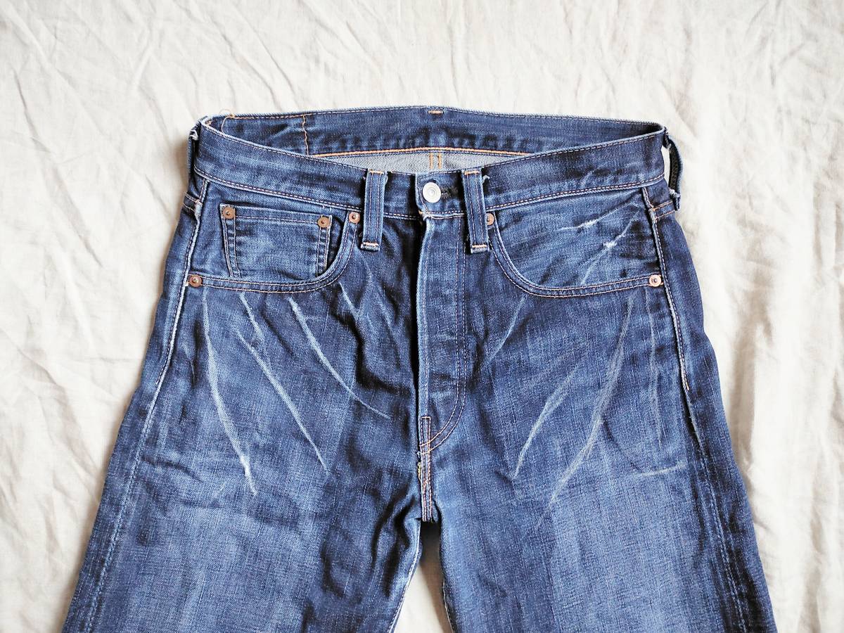 レプリカ 復刻 04年製 Levi's リーバイス 47501 501XX デニム ジーンズ パンツ インディゴ 片面 BIGE セルビッジ W32 USED加工 △1