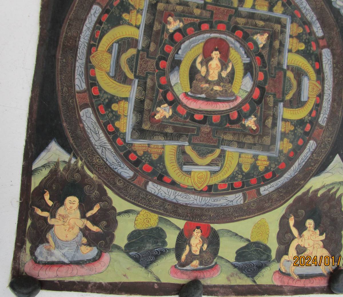 曼荼羅　チベット曼荼羅　その1　珍図柄　絹本彩色（？）　マクリ　サイズ縦67㎝　横幅52㎝約　１枚　と、思います。_画像3