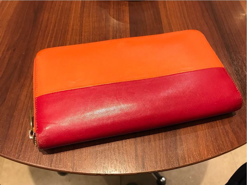美品☆セリーヌ 財布 CELINE バイカラー オレンジ×レッド系 ラウンド