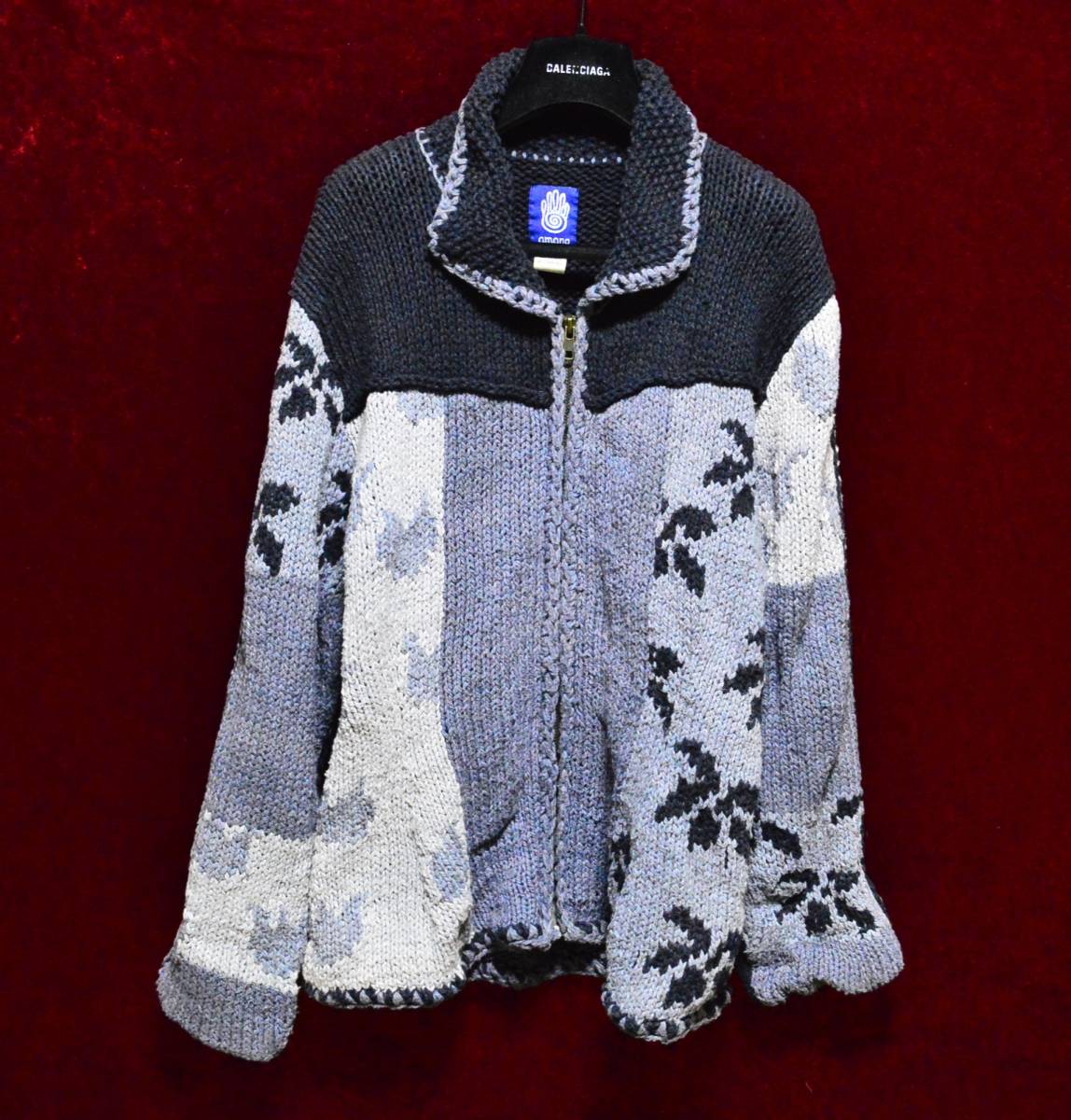 90s AMANO アマノ ボリビア製 ヘビーニット カーディガン Q