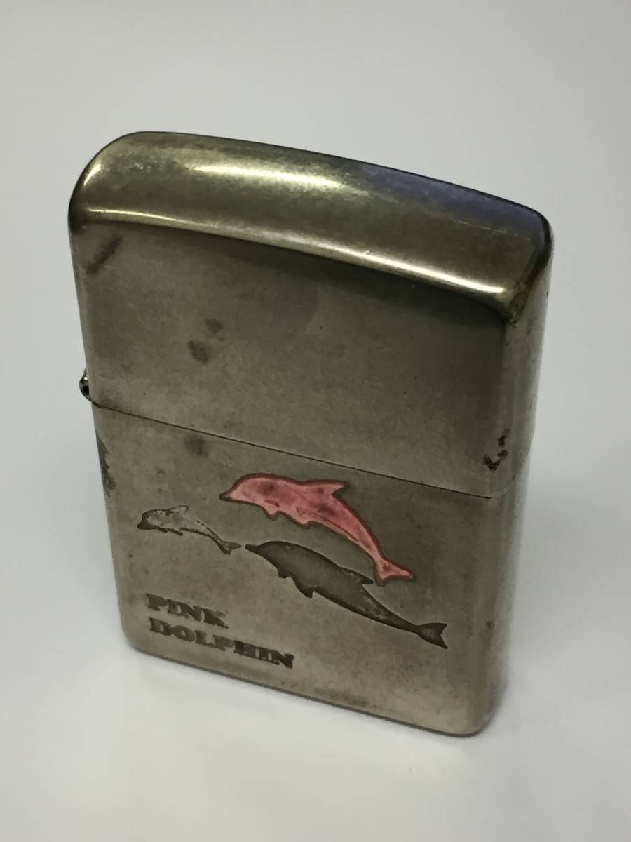 1円～！ZIPPO ジッポ ライター PINK DOLPHIN ピンク ドルフィン イルカ シルバー 2004年 オイルライター 喫煙具 着火確認済み_画像4