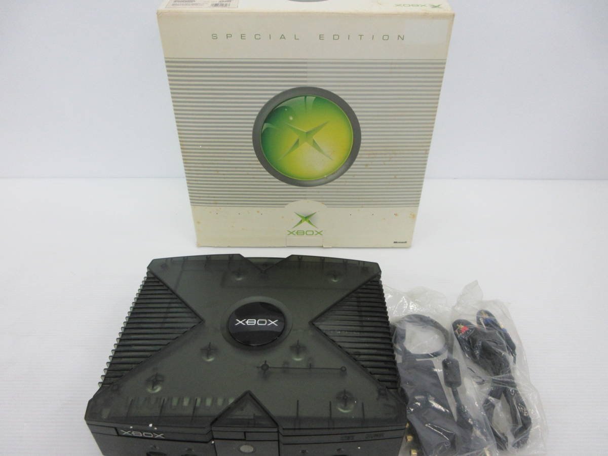 静★Microsoft/マイクロソフト/XBOX初代ゲーム機/スペシャルエディションスケルトン/ジャンク品/ 本体、ケーブルのみ　※他欠品　M-3696★_画像1