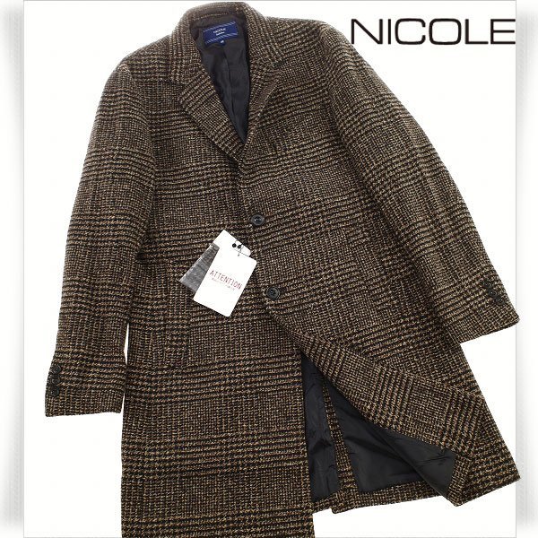 新品1円～★ニコル セレクション NICOLE selection メンズ ウール毛混 グレンチェック チェスターコート 46 M ビジネスコート ◆9745◆_画像1