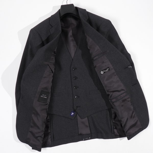 新品1円～★定価4.2万 Black On TETE HOMME テットオム ストレッチ スリーピーススーツ 98AB6 ノータック 織柄 グレー ◆1260◆_画像6