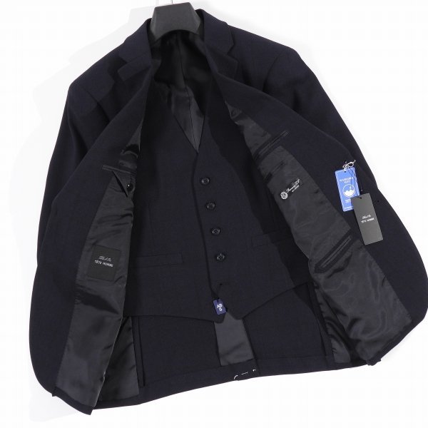 新品1円～★定価4.2万 Black On TETE HOMME テットオム ストレッチ スリーピーススーツ 98AB6 ノータック 織柄 ネイビー ◆2454◆_画像5