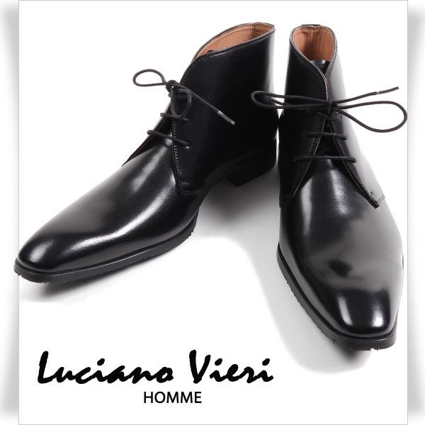 新品1円～★定価1.9万 Luciano Vieri ルチアーノ ヴィエリ 日本製 牛革レザーチャッカブーツM 26.0-26.5cm EEE 黒 百貨店 ビジネス◆2810◆_画像1