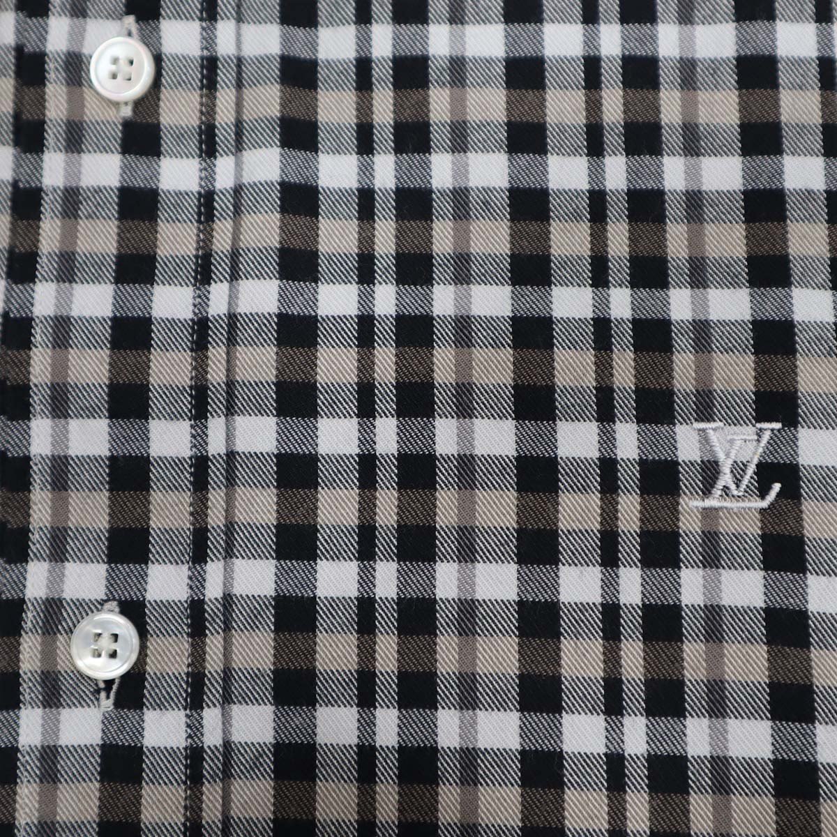  pawnshop LV Louis Vuitton LOUIS VUITTON check shirt XL size 9 RM132M beige black clothes clothes long sleeve H6525... pawnshop 