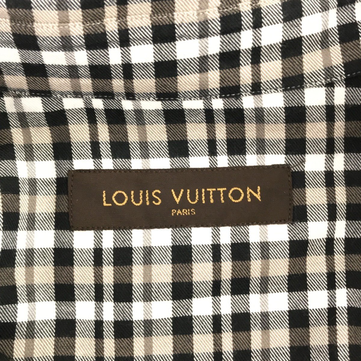  pawnshop LV Louis Vuitton LOUIS VUITTON check shirt XL size 9 RM132M beige black clothes clothes long sleeve H6525... pawnshop 