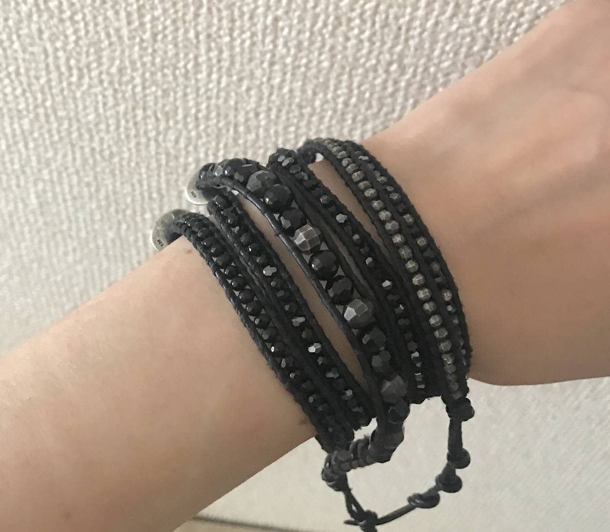 2個セット ★ 正規品 チャンルー CHAN LUU ラップブレスレット ONYX AND GUNMETAL MIX オニキス ガンメタル 黒 レザー