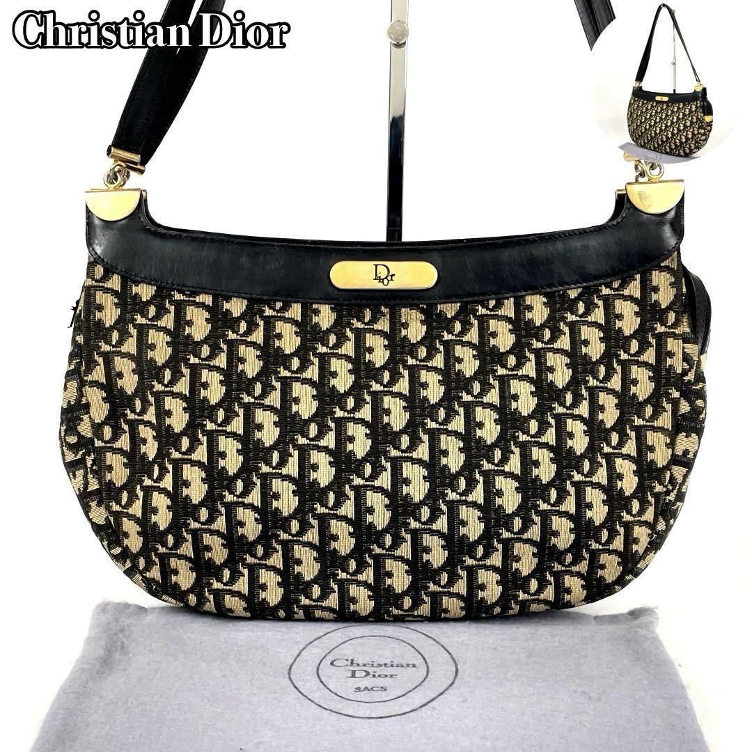 【美品】Christian Dior ディオール ショルダーバッグ 肩掛け ハンドバッグ トロッター 総柄 ゴールド金具 ジャガード キャンバス レザー_画像1