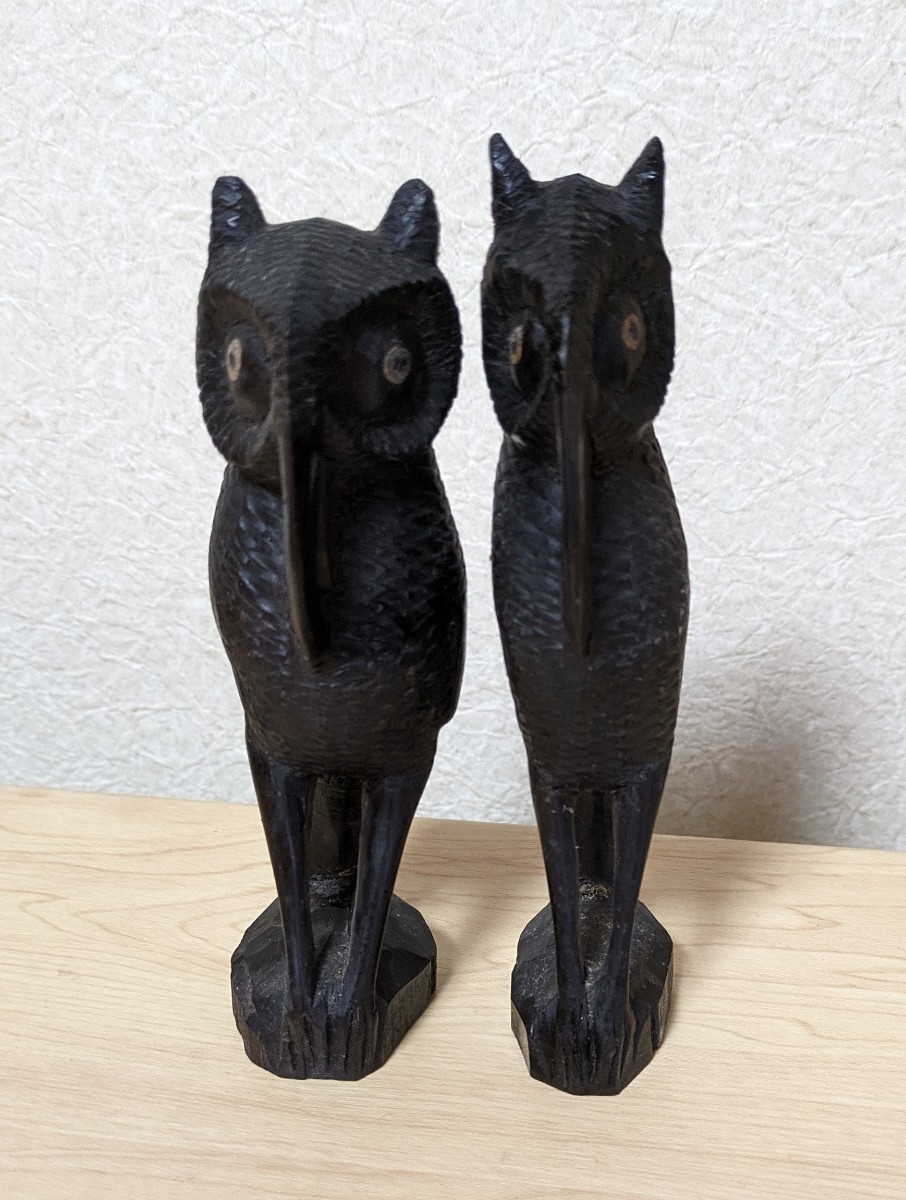 hi209w フクロウ 黒いフクロウの彫像 彫刻 置物 木製 インテリア_画像1