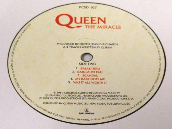 ☆彡 MINT- 英國盤 Queen The Miracle [ UK ORIG '89 Parlophone PCSD 107 ]_画像7