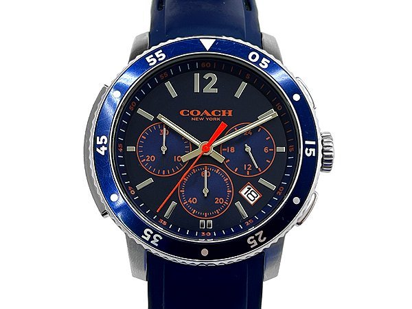 印象のデザイン COACH コーチ ラバーベルト ネイビー文字盤 クロノグラフ デイト スモセコ CA.103.2.27.1100 QZ メンズ腕時計 コーチ