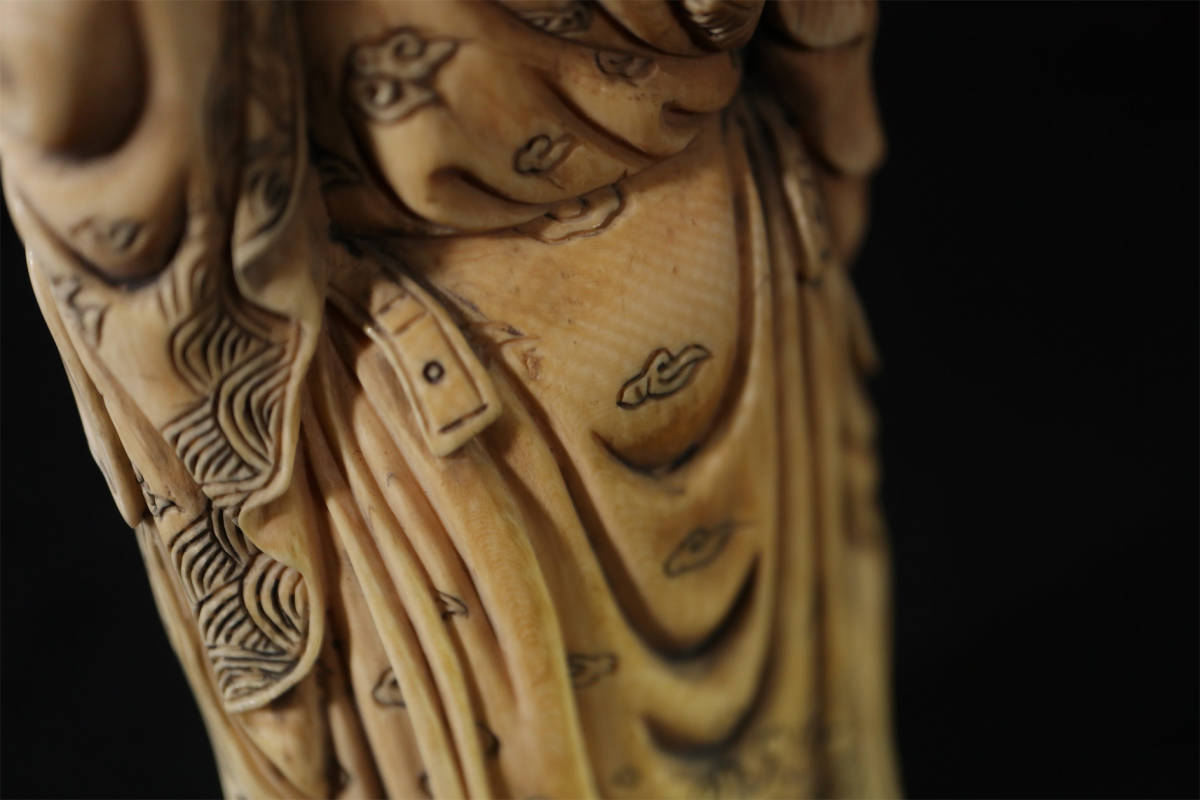 白材 天然素材 細密彫刻 人物 托塔李天王 毘沙門天　置物 細工彫刻 東洋彫刻 天然材質/-12502_画像8