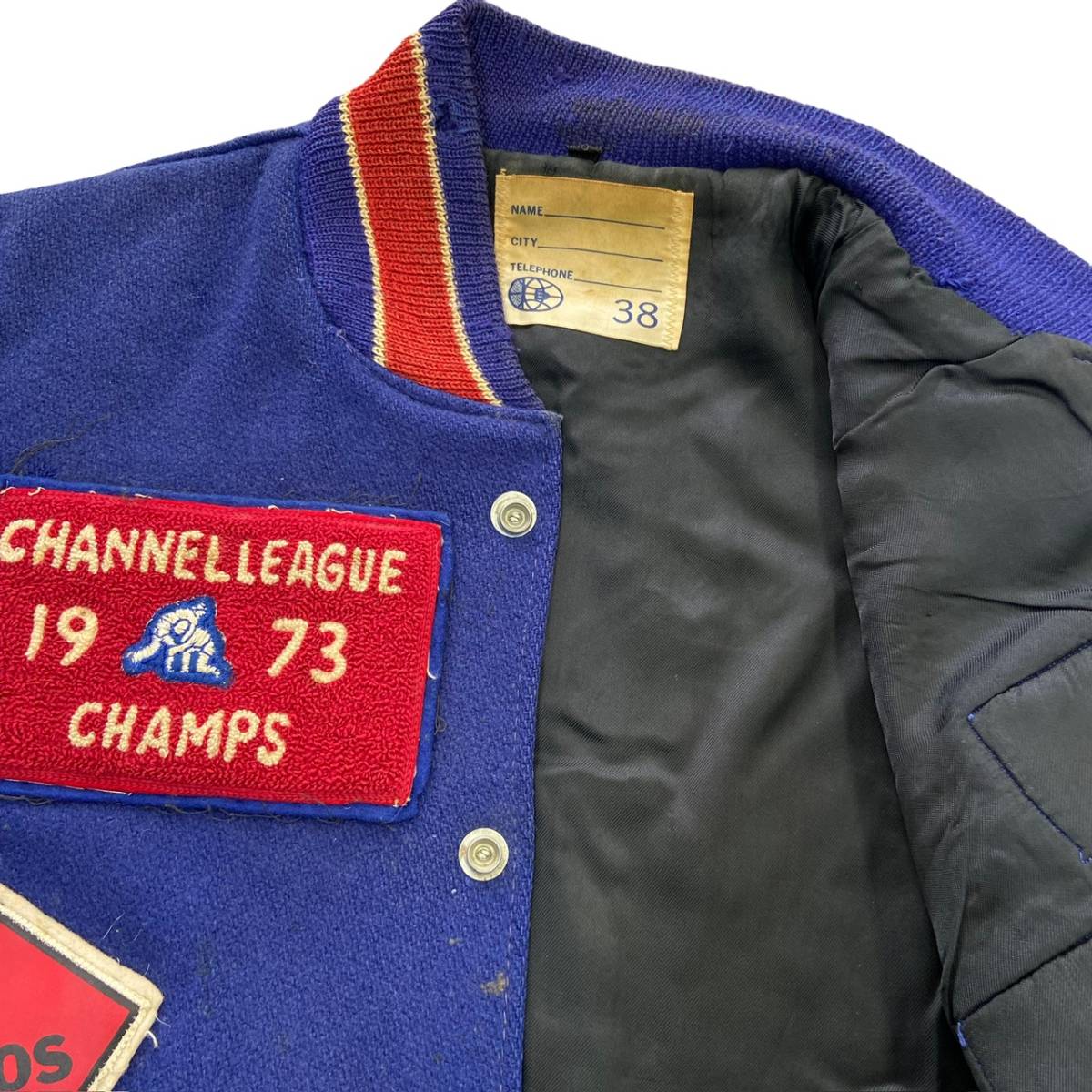70s Delong Versity Jacket куртка 38 шерсть Award Stadium жакет вышивка нашивка рукав кожа кожа USA Vintage 