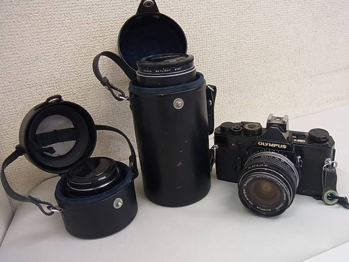 151228K65-0105K-A1■OLYMPUS オリンパス■OM-1 一眼レフ カメラ レンズ3本付き ジャンク扱い/中古品