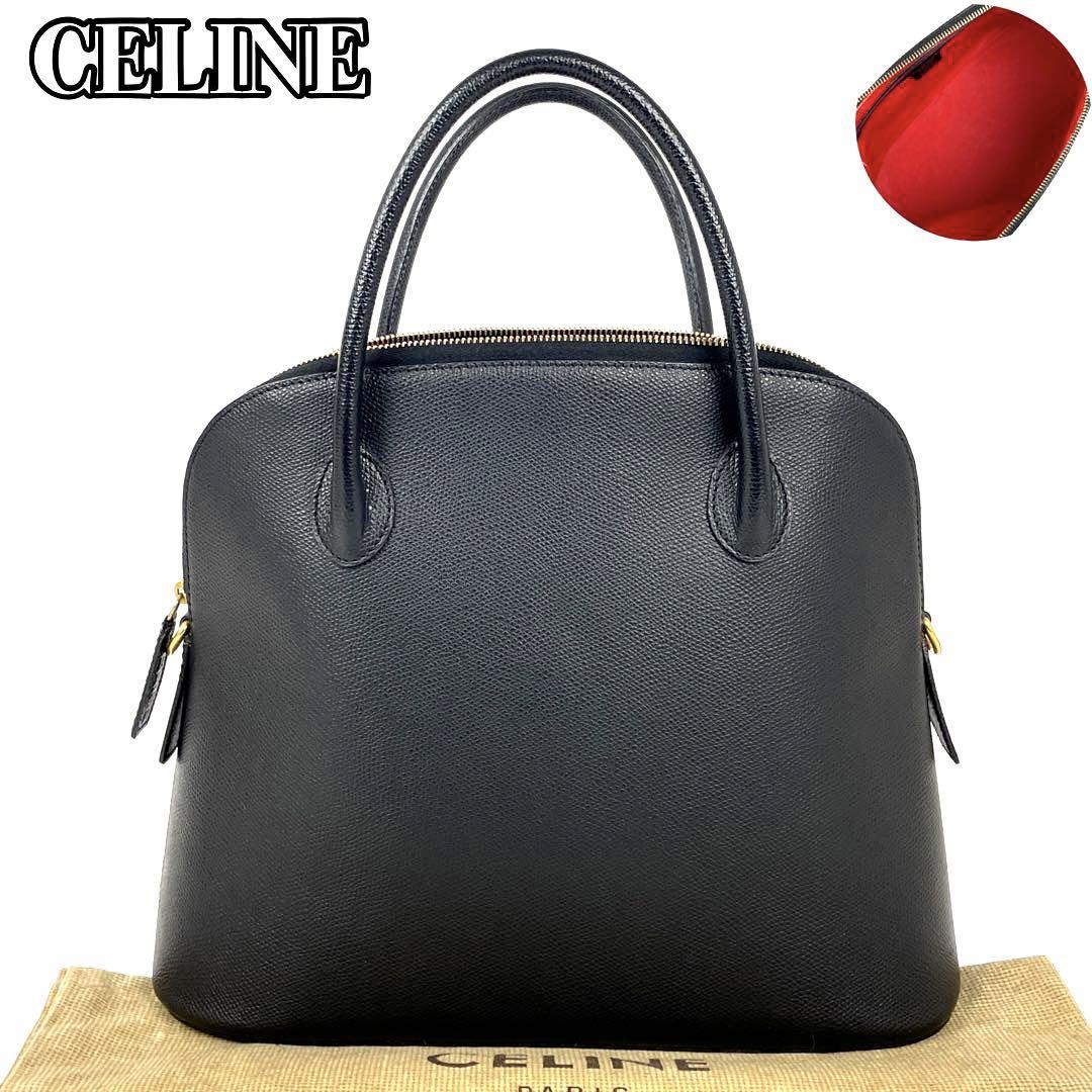 【極美品】CELINE セリーヌ ハンドバッグ トートバッグ ロゴ型押し ゴールド金具 フォーマル ビジネス 男女兼用 レザー ブラック 人気_画像1