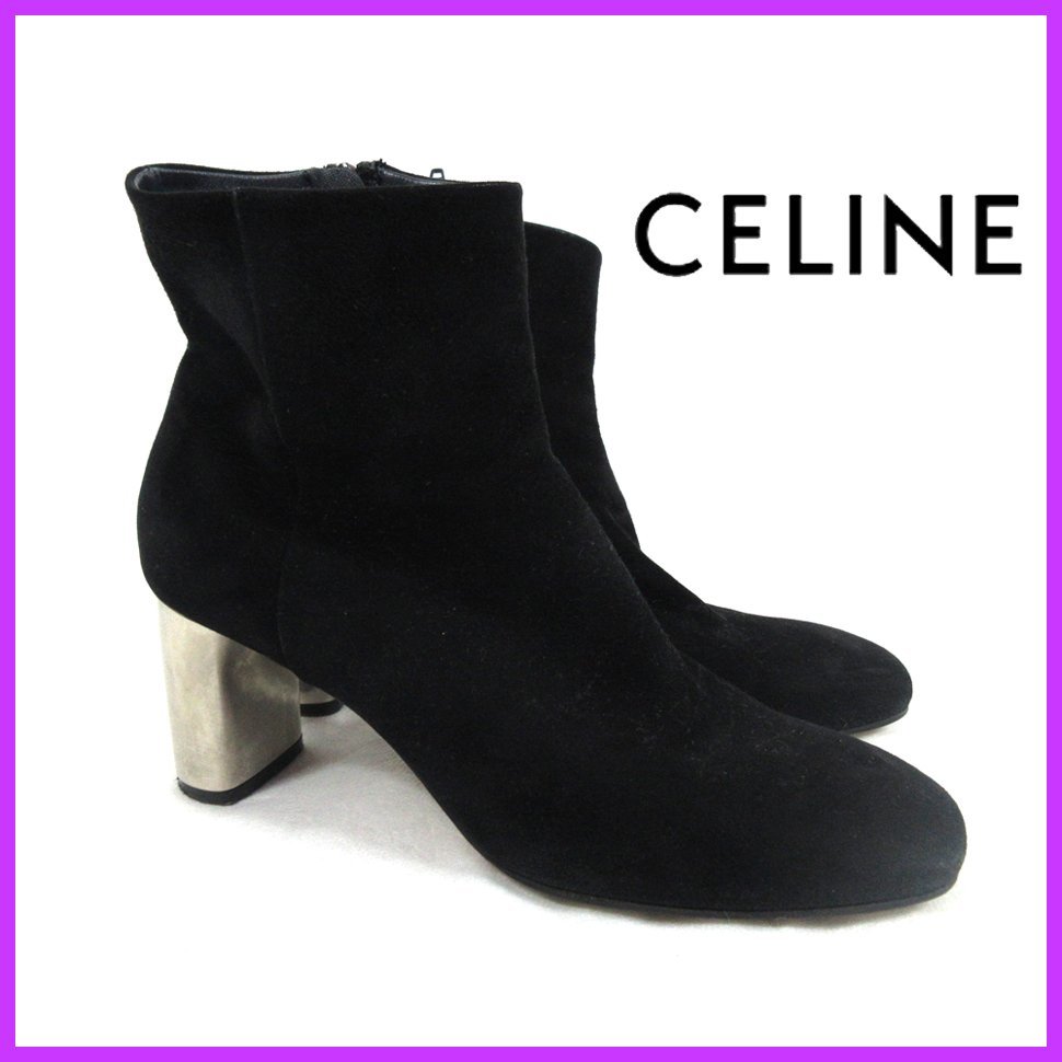 ≡★CELINE☆セリーヌ☆ショートブーツ☆スウェード☆ブラック☆サイズ36.5☆メタリックヒール_画像1