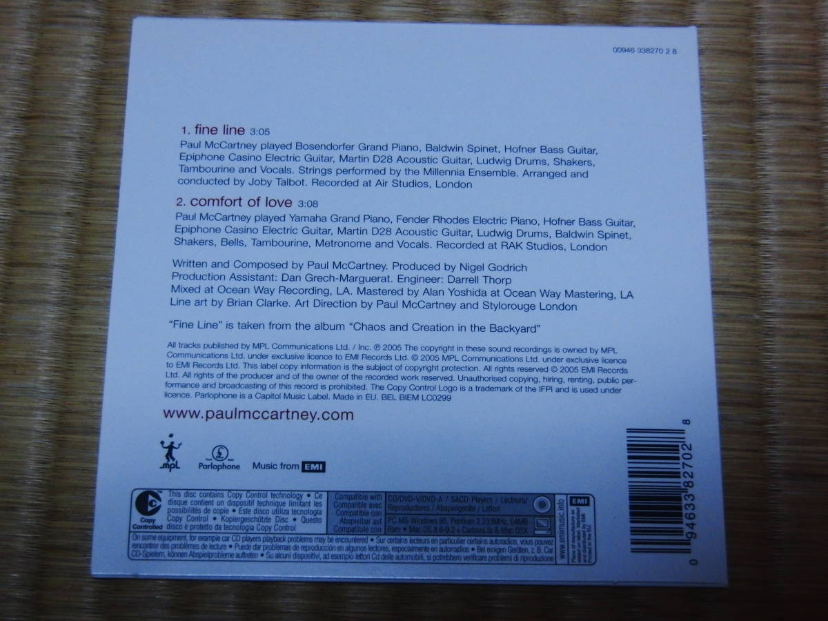 Paul McCartney　fine line / comfort of love EU盤非売品CDシングル_画像2