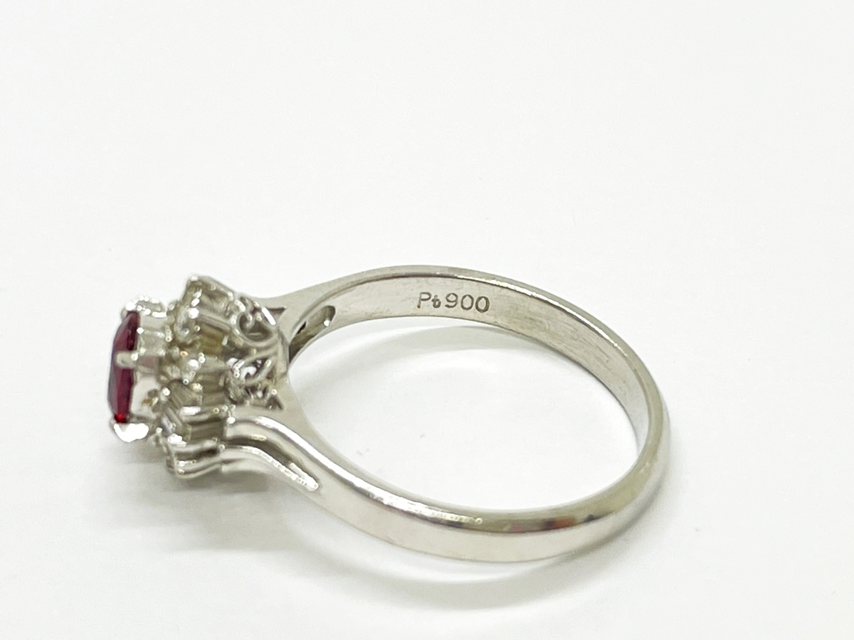 ◆◆【ダイヤモンド】Pt900 プラチナ900 メレ ダイヤ 0.18ct ルビー 0.47ct 赤石 宝石 品質保証書 リング 指輪 10号 oi ◆◆の画像4