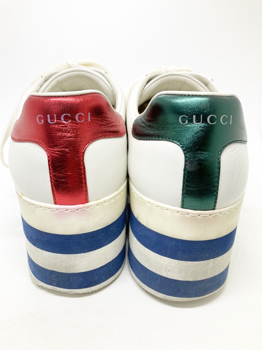 **[GUCCI] Gucci web линия кожа платформа спортивные туфли 472933 UK10 белый кожа толщина низ oi **