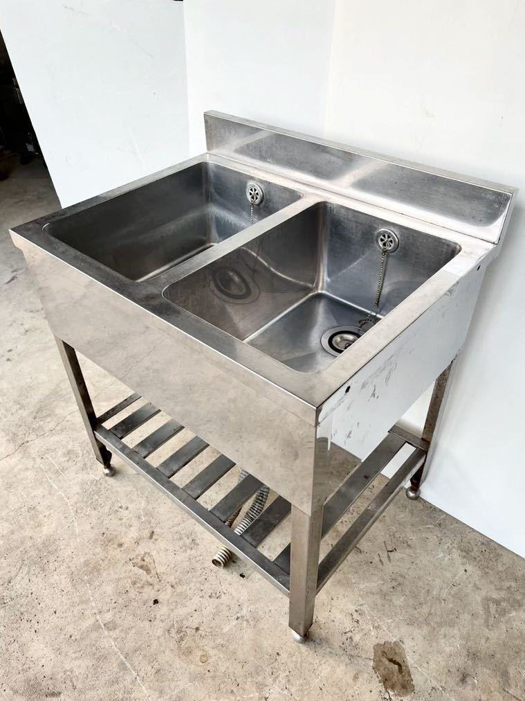 インボイス登録店 ステンレス2槽シンク W800×D610×H840(BG940)mm 2口シンク 二槽シンク 店舗用品 厨房機器 業務用 中古 512037