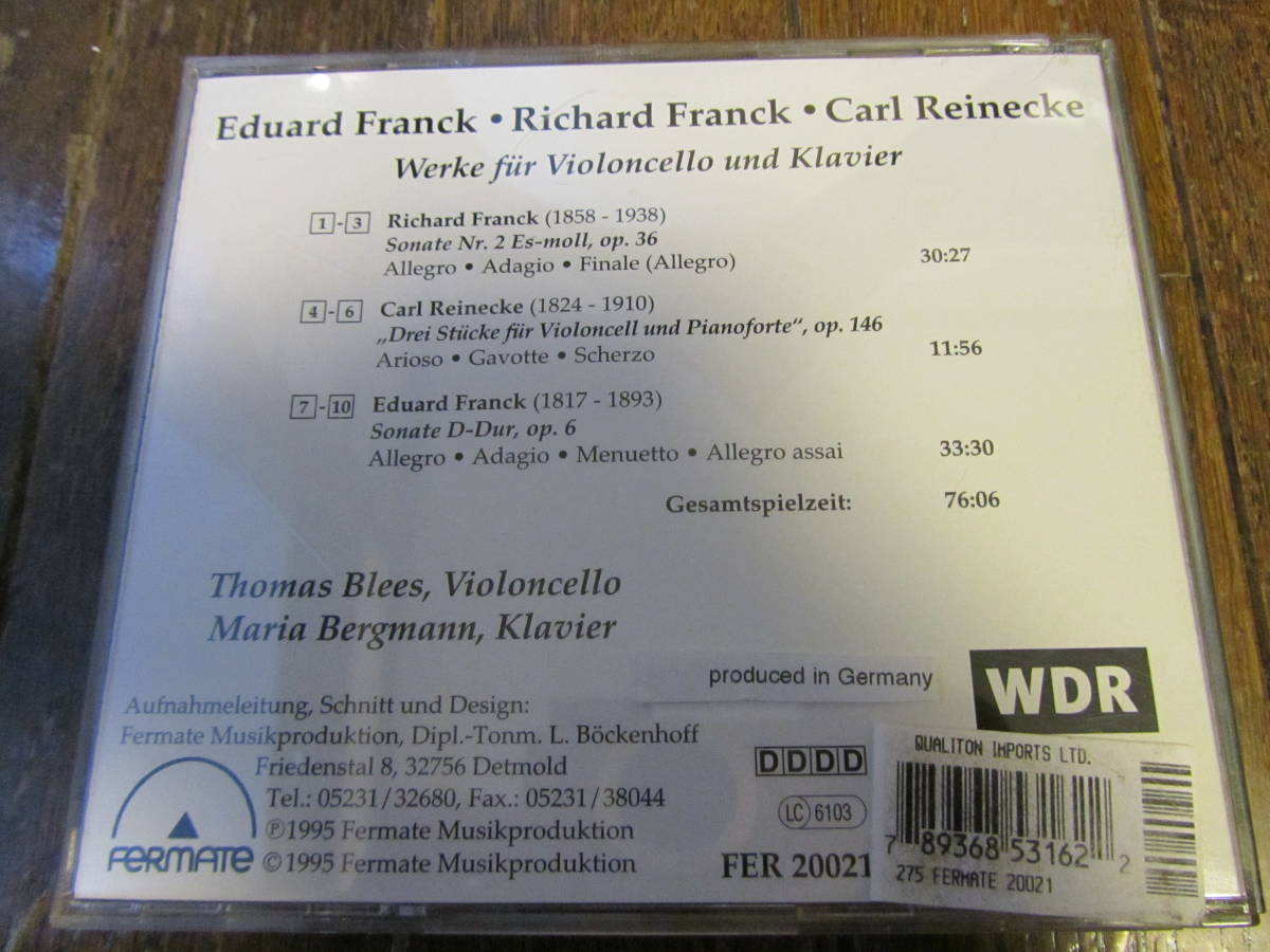 19世紀　チェロ名品選　R.フランク、ライネッケ、E.フランク　ピアニストとして、マリア・ベルクマンが参加！_画像2