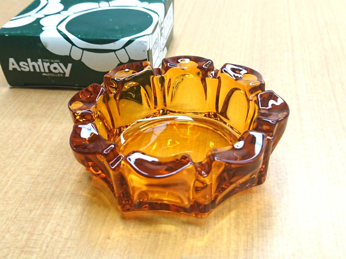 ◆昭和レトロ◆東洋ガラス 灰皿 ローラー（小：110mm P-05533-CA）アンバー 昭和レトロ 日本製 TOYO GLASS Ashtray Roller 当時物②の画像4