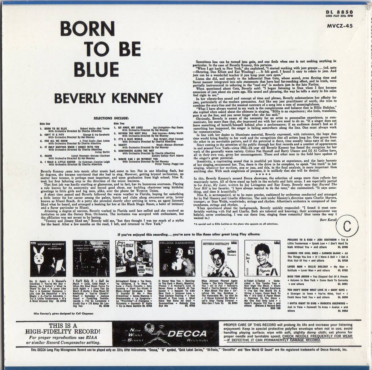 Beverly Kenney /Born To Be Blue[20bitK2 HQ CD Jazz vo-karuMVCZ-45 paper jacket ]1959 year CD.1994 year *beva Lee *ke knee 