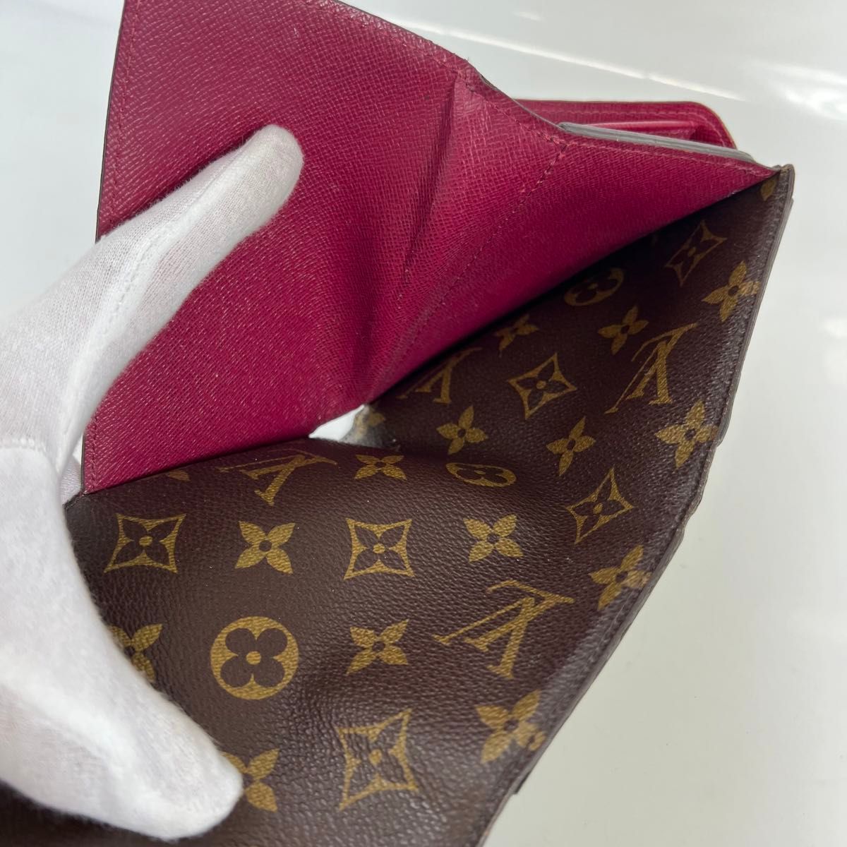 LOUIS VUITTON ルイヴィトン モノグラム ポルトフォイユ マリールー 二つ折り財布 折り財布 ブラウン レッド 中古の画像6