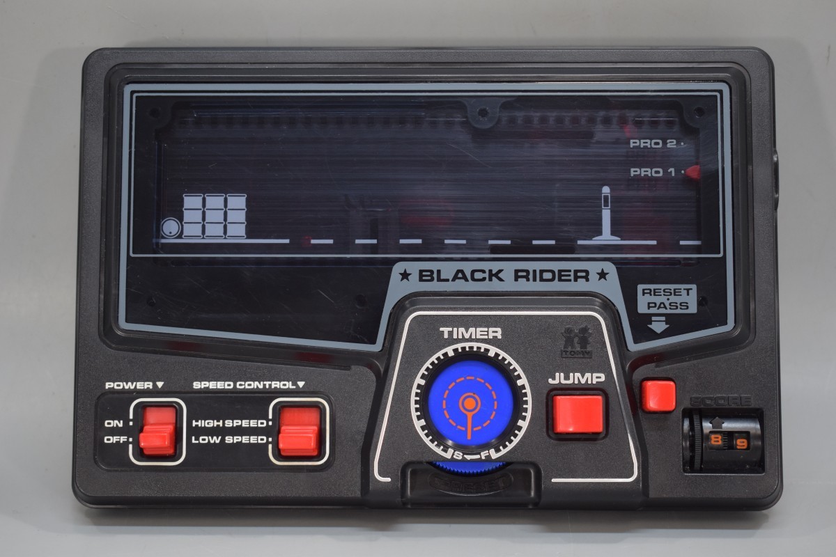 ブラックライダー BLACK RIDER TOMY STUNT GAME トミー スタント LSIゲーム 元箱付 昭和レトロ バイク レース 携帯型 電子 RK-216M/520_画像2