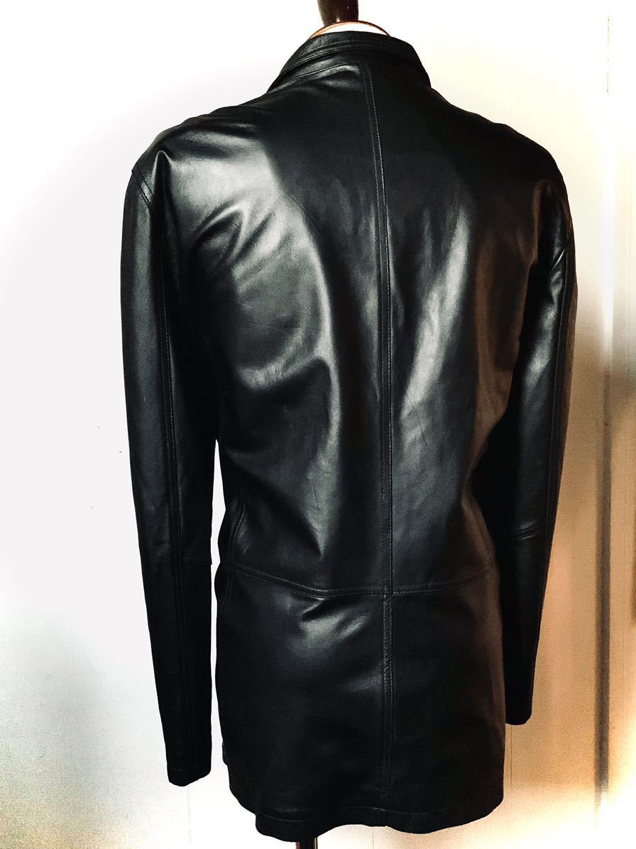 新品同様 BEAMS取扱 unknown leathersシープスキンラムレザー （羊革）シングルプレスト レザーテーラードジャケット 黒 XL_画像2
