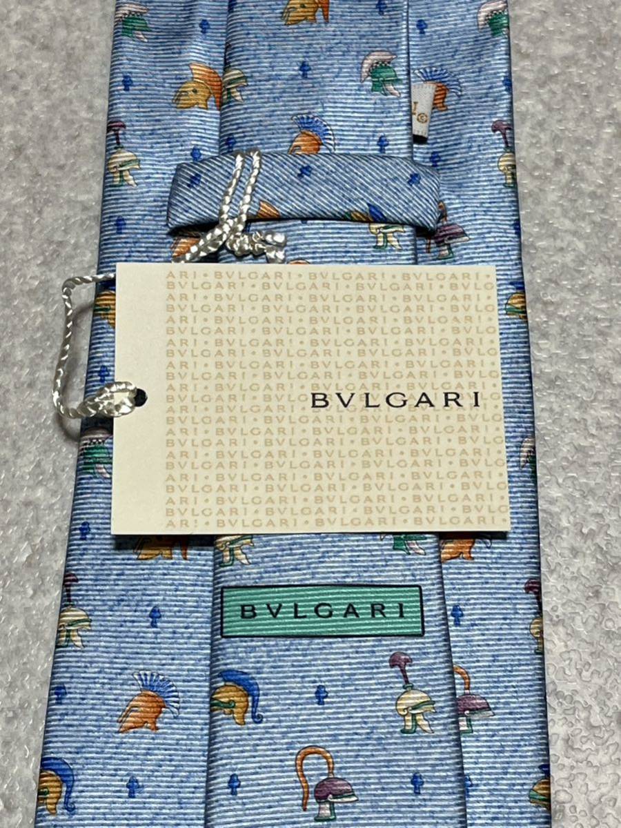 BVLGARI ブルガリ ネクタイ 水色 パステルカラー 西洋の兜 カブト マスク タグ付 新品_画像1