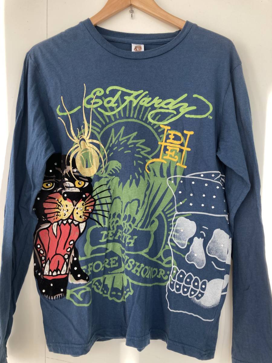 DON・ED HARDY 長袖Tシャツ/サイズS エド・ハーディー スカル＆タイガー 綿100%☆古着 _画像1