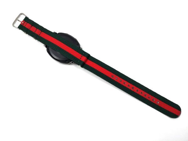 ナイロン製ミリタリーストラップ 布ベルト natoタイプ 腕時計 ダークグリーンXレッド ストライプ 20mmの画像5