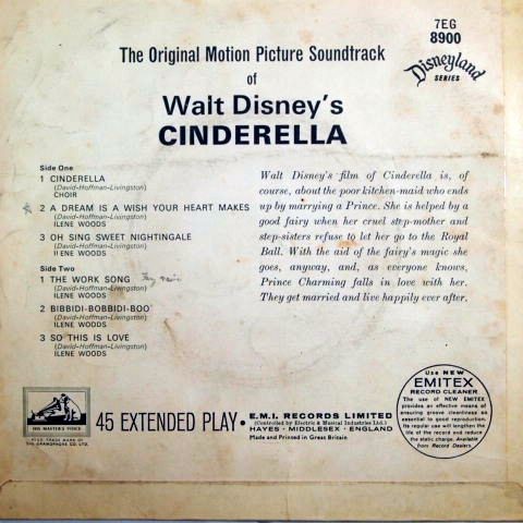 【超希少EP】WALT　DISNEYS　Cinderella/シンデレラ　'59年　UK盤　ディズニーランドレコード_画像4