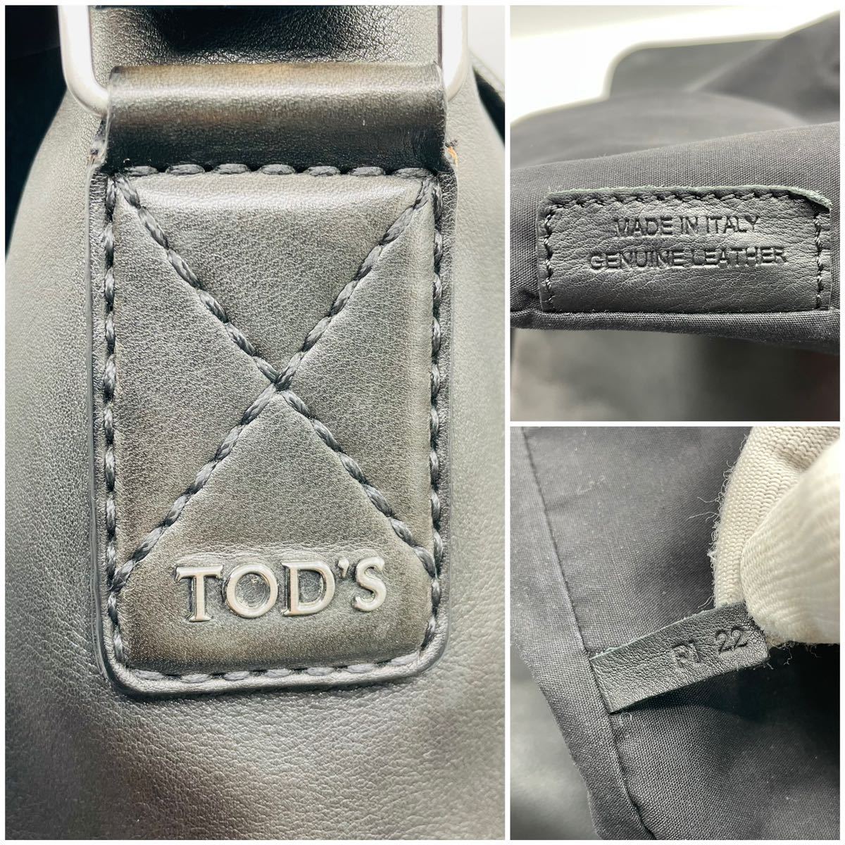 極希少★TOD'S トッズ ショルダーバッグ メッセンジャー 斜め掛け クロスボディ ロゴ金具 レザー 本革 黒 ブラック A4 メンズ ビジネス_画像10